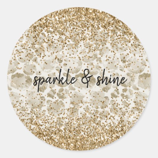 Cream Leopard Print Glitzy Sparkle Ronde Sticker (Voorkant)