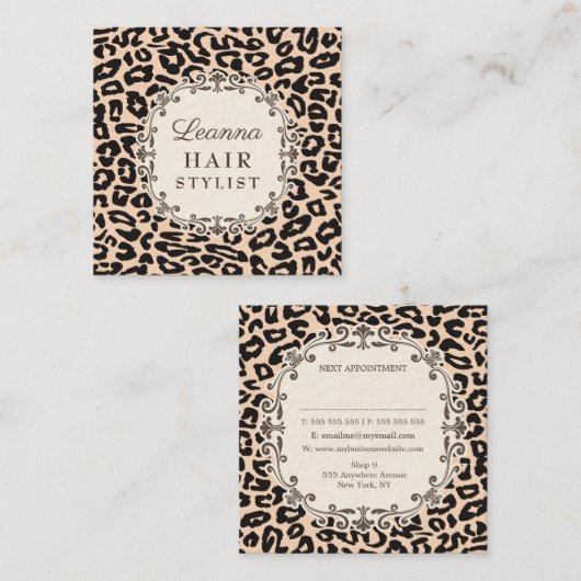 Cream Leopard Print Hair Stylist Afspraakkaarten Afsprakenkaartje (Voorkant / Achterkant)