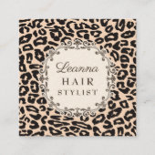 Cream Leopard Print Hair Stylist Afspraakkaarten Afsprakenkaartje (Voorkant)