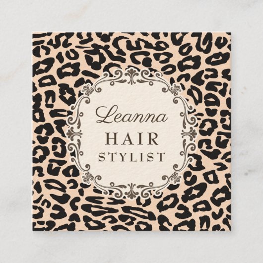 Cream Leopard Print Hair Stylist Afspraakkaarten Afsprakenkaartje (Voorkant)
