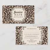 Cream Leopard Print Hair Stylist Appointkaarten Afsprakenkaartje (Voorkant / Achterkant)