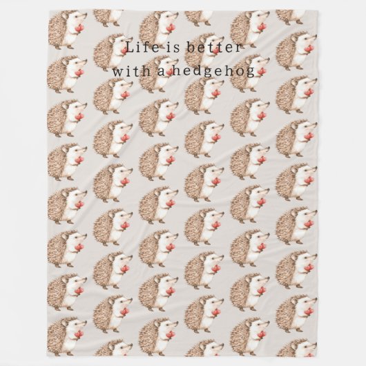 Cream Life is better with a hedgehog Fleece Deken (Voorkant)