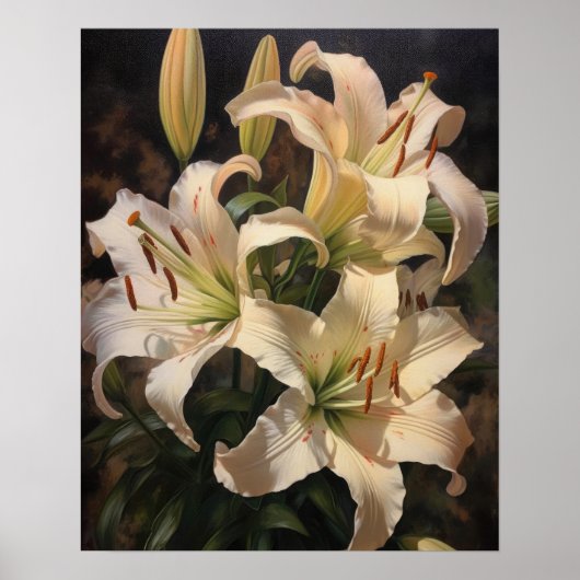 Cream Lily Flowers Art Print Poster (Voorkant)