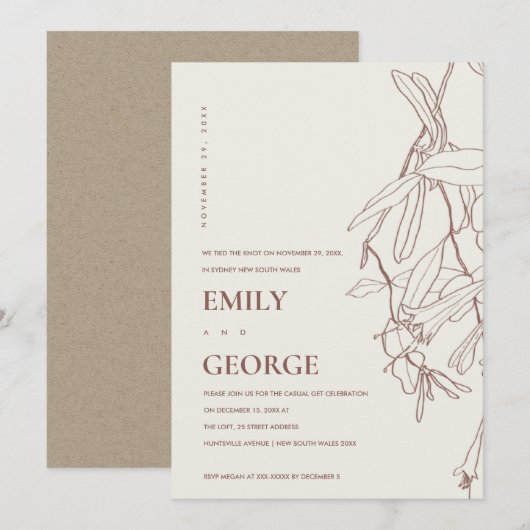 CREAM LINE DRAWENDE FLORAAL WE KONDEN NIET INVITE BEDANKKAART (Voorkant / Achterkant)