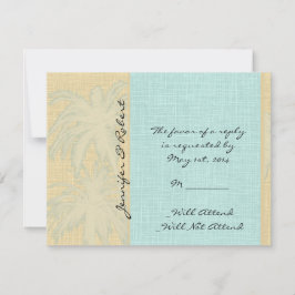 Cream Linen Blue Palm Trees-reactiekaart RSVP Kaartje