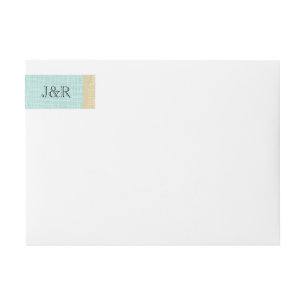Cream Linnen Blauw Palm Wedding Wrap Around Label