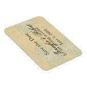 Cream Linnen Blauwe Palm Trees Bruiloft Save the D Magneet (Rechterzijde)