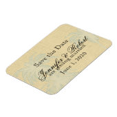 Cream Linnen Blauwe Palm Trees Bruiloft Save the D Magneet (Linkerzijde)