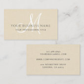 Cream Linnen Eenvoudig Minimaal Monogram Visitekaartje (Voorkant / Achterkant)