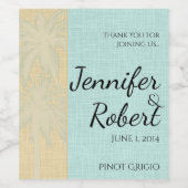 Cream Linnen en Blauwe Palm Trees Wijn Label Wijn Etiket (Enkel label)