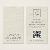 Cream linnen look logo QR code visitekaartjes (Voorkant /achterkant)