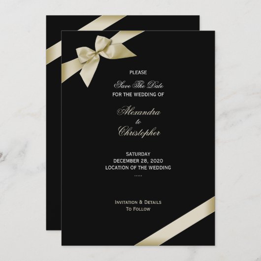 Cream lint bruiloft Save the date 2 (Voorkant / Achterkant)