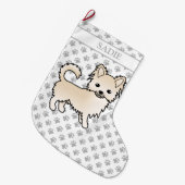 Cream Long Coat Chihuahua Cartoon Dog & Name Grote Kerstsok (Voorkant (Hangend))