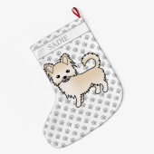 Cream Long Coat Chihuahua Cartoon Dog & Name Grote Kerstsok (Achterkant (Hangend))