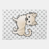 Cream Long Coat Chihuahua Cartoon Dog & Paws Theedoek (Horizontaal)