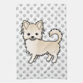 Cream Long Coat Chihuahua Cartoon Dog & Paws Theedoek (Verticaal)
