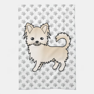 Cream Long Coat Chihuahua Cartoon Dog & Paws Theedoek