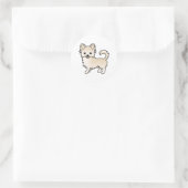 Cream Long Coat Chihuahua Cute Cartoon Dog Ronde Sticker (Tas)
