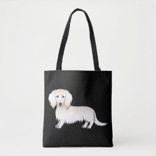 Cream Long Hair Dachshund Cartoon Dog on Black Tote Bag