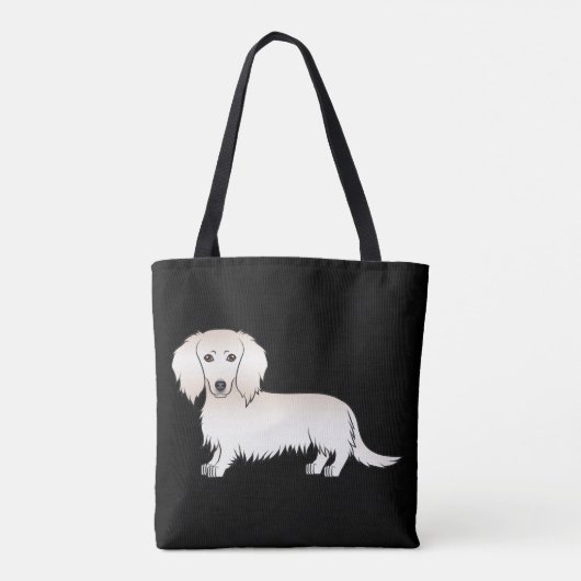 Cream Long Hair Dachshund Cartoon Dog on Black Tote Bag (Achterkant)