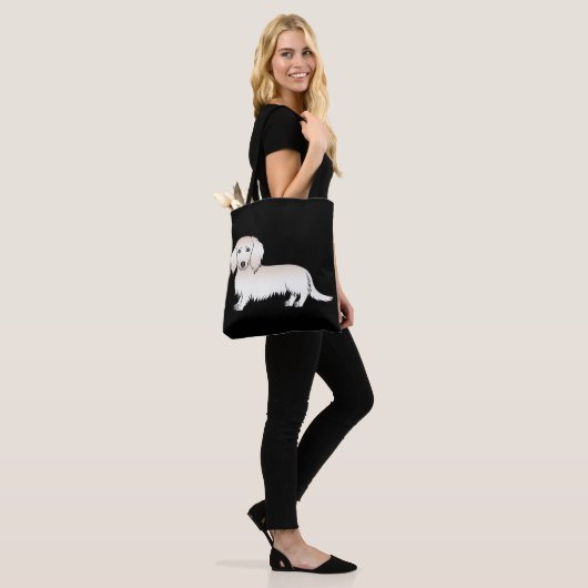 Cream Long Hair Dachshund Cartoon Dog on Black Tote Bag (Op model)