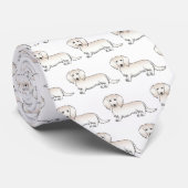 Cream Long Hair Dachshund Cartoon Dog Patroon Stropdas (Opgerold)