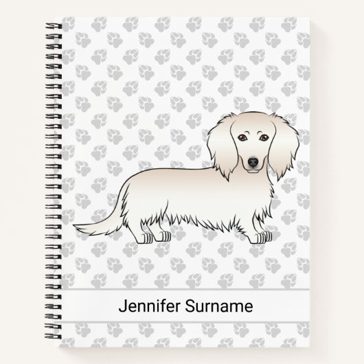 Cream Long Hair Dachshund Cartoon Dog & Text Notitieboek (Voorkant)