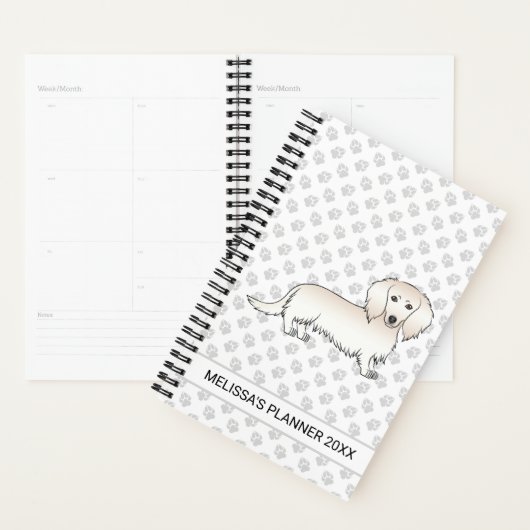 Cream Long Hair Dachshund Cartoon Dog & Text Planner (Display)