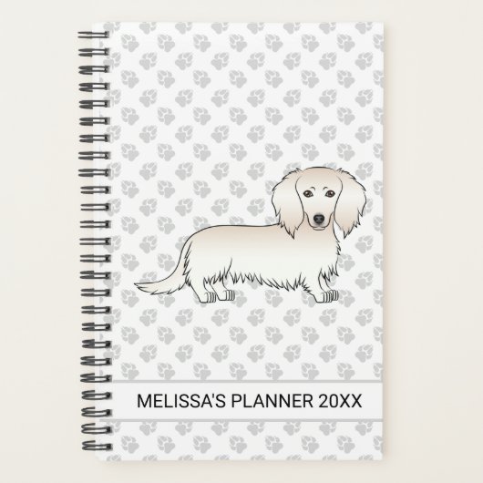 Cream Long Hair Dachshund Cartoon Dog & Text Planner (Voorkant)