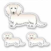 Cream Long Hair Dachshund Cute Cartoon Dog Design Sticker (Voorkant)