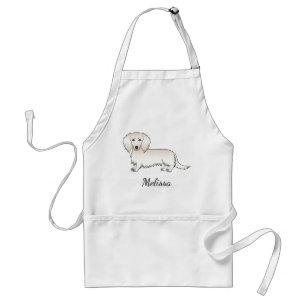Cream Long Hair Dachshund Cute Cartoon Dog & Name Standaard Schort