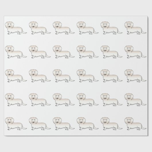 Cream Long Hair Dachshund Cute Cartoon Dog Patroon Cadeaupapier (Vlak)