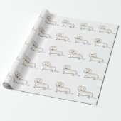 Cream Long Hair Dachshund Cute Cartoon Dog Patroon Cadeaupapier (Uitgerold)