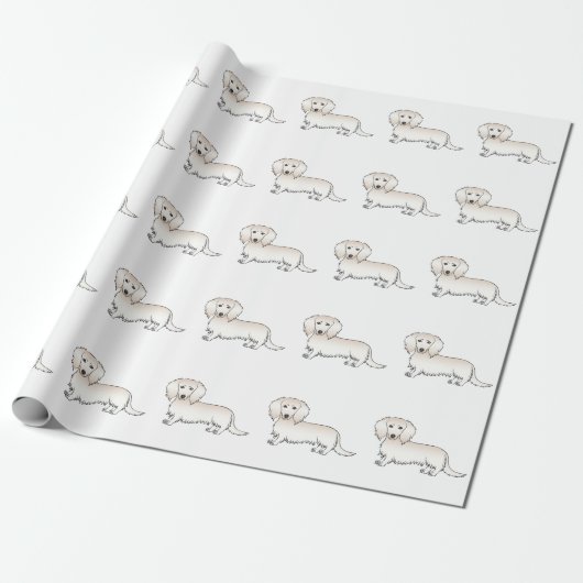Cream Long Hair Dachshund Cute Cartoon Dog Patroon Cadeaupapier (Uitgerold)