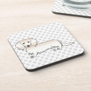 Cream Long Hair Dachshund Cute Cartoon Dog & Paws Bier Onderzetter