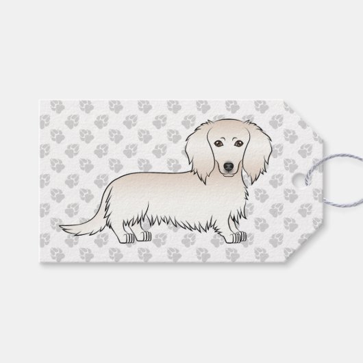 Cream Long Hair Dachshund Cute Cartoon Dog & Paws Cadeaulabel (Voorkant (Horizontaal))