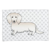 Cream Long Hair Dachshund Cute Cartoon Dog & Paws Kussensloop (Voorkant-Rechts)