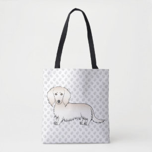 Cream Long Hair Dachshund Cute Cartoon Dog & Paws Tote Bag