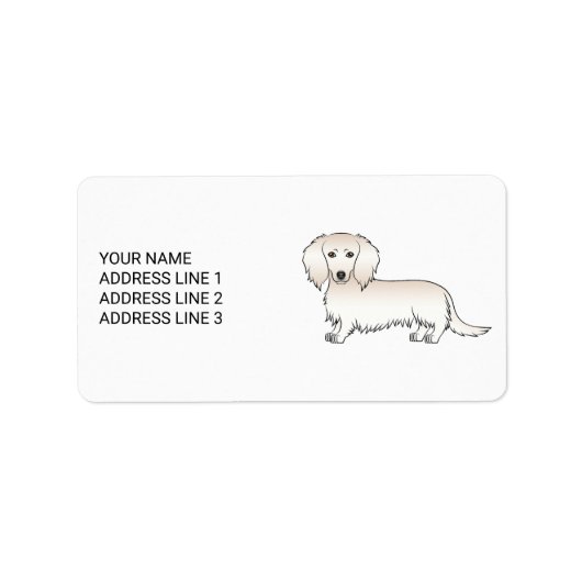 Cream Long Hair Dachshund Cute Cartoon Dog & Text Etiket (Voorkant)