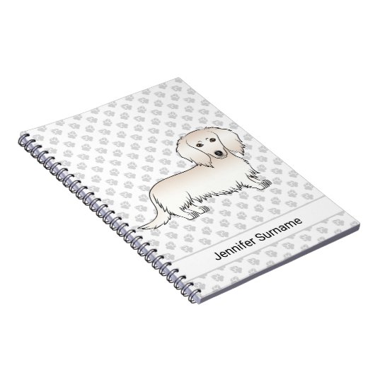 Cream Long Hair Dachshund Cute Cartoon Dog & Text Notitieboek (Rechterzijde)