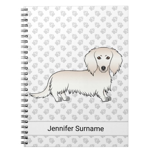 Cream Long Hair Dachshund Cute Cartoon Dog & Text Notitieboek (Voorkant)
