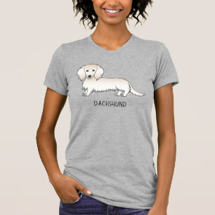Cream Long Hair Dachshund Cute Cartoon Dog & Text T-shirt