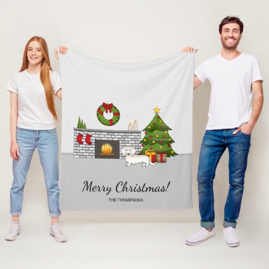 Cream Long Hair Dachshund Cute Dog Kerstmis Room Fleece Deken (In situ)