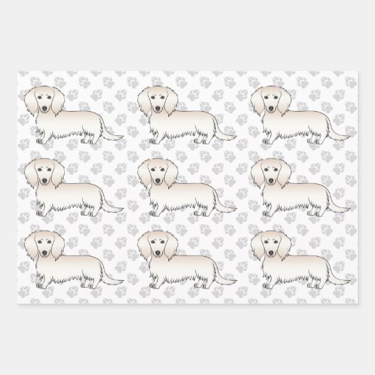 Cream Long Hair Dachshund Cute Dog Pattern & Paws Inpakpapier Vel (Voorkant 2)