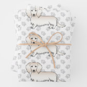 Cream Long Hair Dachshund Cute Dog Pattern & Paws Inpakpapier Vel (In situ)