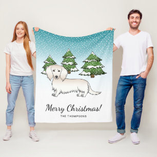 Cream Long Hair Dachshund Cute Dog - Winter Forest Fleece Deken