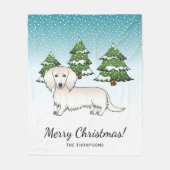 Cream Long Hair Dachshund Cute Dog - Winter Forest Fleece Deken (Voorkant)