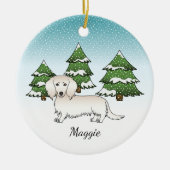 Cream Long Hair Dachshund Cute Dog - Winter Forest Keramisch Ornament (Voorkant)