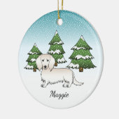 Cream Long Hair Dachshund Cute Dog - Winter Forest Keramisch Ornament (Links)