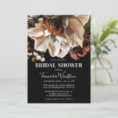 Cream Magnolias Rust Copper Floral Black Shower Kaart (Staand voorkant)